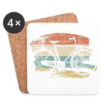 Retro Bicycle Silhouette on Sunset Stripes - Coasters (set of 4) - white - Front