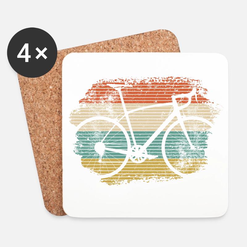 Retro Regenbogen Fahrrad Silhouette - Untersetzer (4er-Set) - Weiß