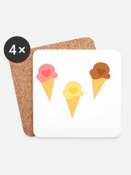 Eis Herz Eiscreme Erdbeereis Vanilleeis Schokoeis - Untersetzer (4er-Set) - Weiß
