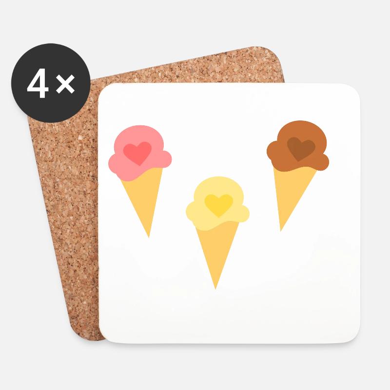 Eis Herz Eiscreme Erdbeereis Vanilleeis Schokoeis - Untersetzer (4er-Set) - Weiß