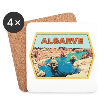 Retro-Abzeichen, Algarve Portugal, Strand Sommersonne - Untersetzer (4er-Set) - Weiß - Vorne