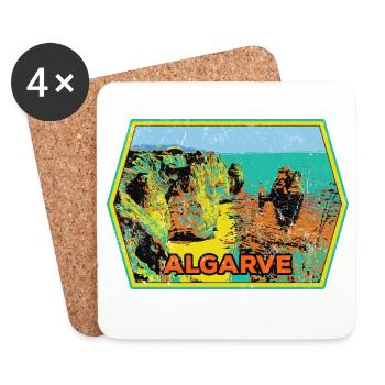 Retro-Abzeichen, Algarve Portugal, Strand Sommersonne - Untersetzer (4er-Set) - Weiß - Vorne
