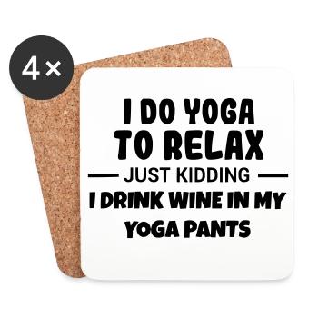 Yoga to relax and drink wine # - Coasters (set of 4) - white - Front