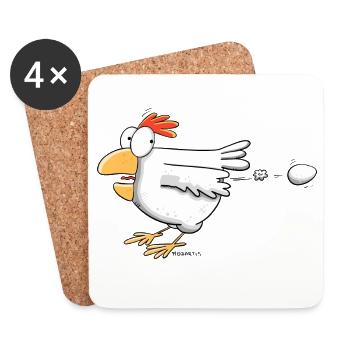 Drôle de poule pond un œuf I motif de poulet - Dessous de verre (lot de 4) - blanc - Devant