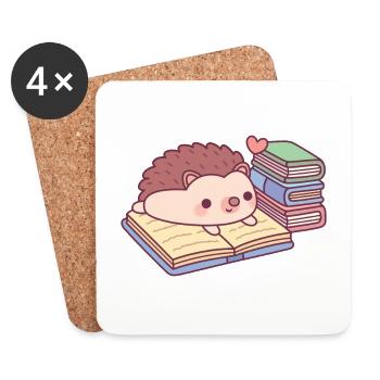 Cute Hedgehog Reading A Book - Coasters (set of 4) - white - Front