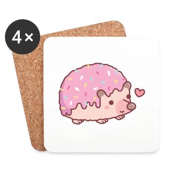 Cute Hedgehog With Frosting And Sprinkles Funny - Coasters (set of 4) - white - Front