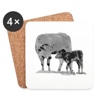 Vache avec veau - Dessous de verre (lot de 4) - blanc - Devant