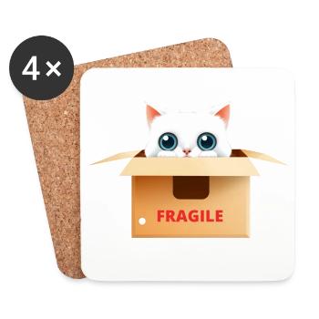 Fragile Kitten in Kawaii Box - Coasters (set of 4) - white - Front