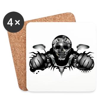 Skull motorcyclist in metallic chrome look - Coasters (set of 4) - white - Front