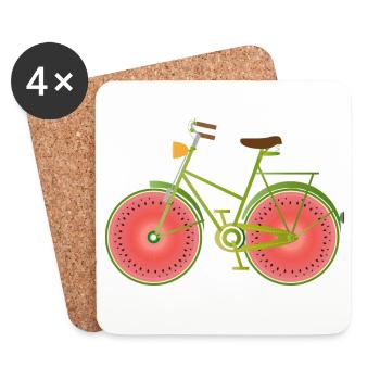 Vélo vert drôle avec des roues de pastèque - Dessous de verre (lot de 4) - blanc - Devant