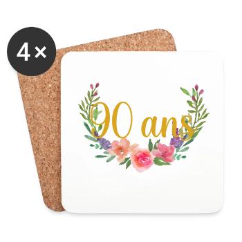 90 Ans Floral Aquarelle Doré - Dessous de verre (lot de 4) - blanc - Devant