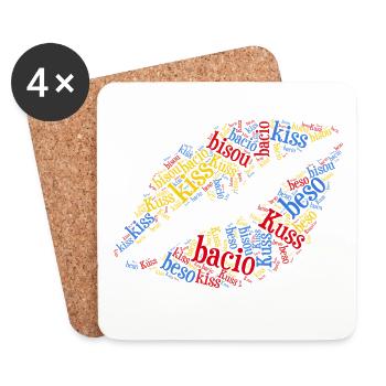 Kiss Kiss Kuss Bisou Beso Word Cloud T-Shirt - Dessous de verre (lot de 4) - blanc - Devant