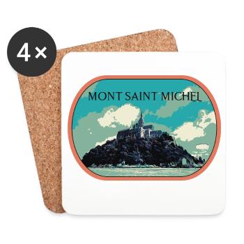 Illustration in blue and green of Mont Saint Michel - Coasters (set of 4) - white - Front