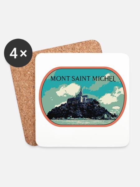 Illustration in Blau und Grün des Mont Saint Michel - Untersetzer (4er-Set) - Weiß