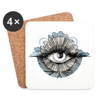 Allsehendes 70er Jahre Auge Wolke Retro Vintage - Untersetzer (4er-Set) - Weiß - Vorne