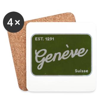 Badge vert vintage Genève - Dessous de verre (lot de 4) - blanc - Devant