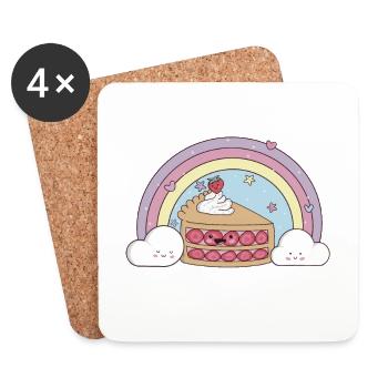 Kawaii Erdbeerkuchen – Sweet Design 🍰🌈 - Untersetzer (4er-Set) - Weiß - Vorne