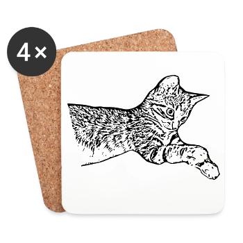 Cat Black Kitten Kitten - Coasters (set of 4) - white - Front