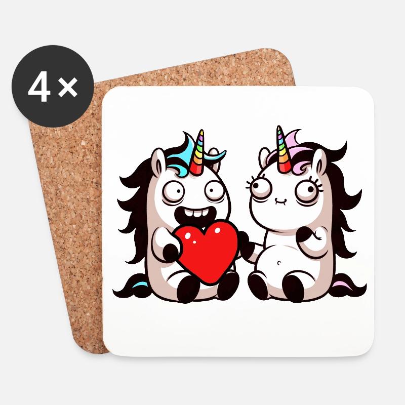 Einhorn Herzensduo - Untersetzer (4er-Set) - Weiß