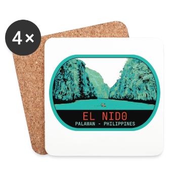 Vue panoramique d'El Nido ile de Palawan - Dessous de verre (lot de 4) - blanc - Devant