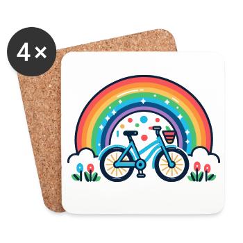 Rainbow Bicycle Joy Design - Coasters (set of 4) - white - Front