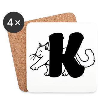 Katze Buchstabe K - Untersetzer (4er-Set) - Weiß - Vorne