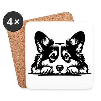 Tête de Corgi Gallois avec Pattes - Dessous de verre (lot de 4) - blanc - Devant