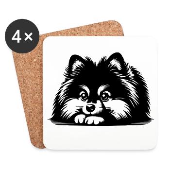 Tête de Poméranie avec pattes - Dessous de verre (lot de 4) - blanc - Devant