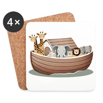 Cute Animal Illustration – Noah's Ark with Animals - Coasters (set of 4) - white - Front