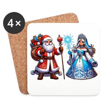 Ded Moroz Snegurochka, Père Noël russe - Dessous de verre (lot de 4) - blanc - Devant