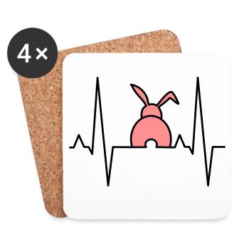 Lapin ludique avec des cœurs - Dessous de verre (lot de 4) - blanc - Devant
