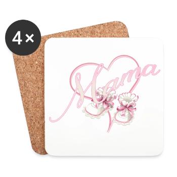 Maman avec coeur et chaussures bébé fille rose - Dessous de verre (lot de 4) - blanc - Devant