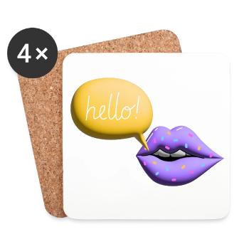 mund hello lippen retro 3d bunt - Untersetzer (4er-Set) - Weiß - Vorne