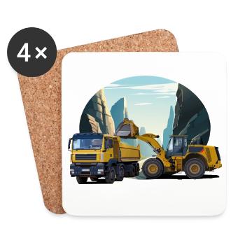 Excavator with truck in quarry - Coasters (set of 4) - white - Front