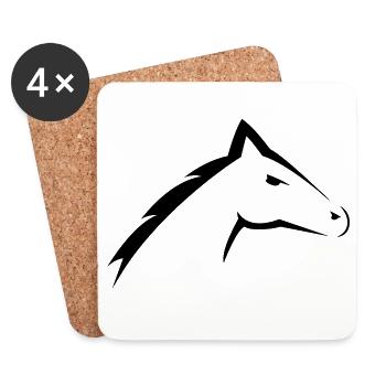 Tête de cheval | Conception de silhouette de tête de cheval - Dessous de verre (lot de 4) - blanc - Devant