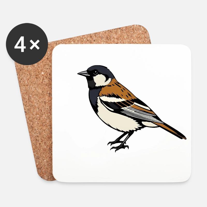 Sperling Vogel - Untersetzer (4er-Set) - Weiß