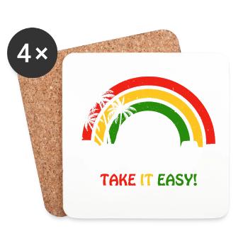 Reggae Vibe Rainbow with Cannabis Motif - Coasters (set of 4) - white - Front