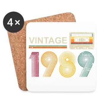 Conception de cassette audio vintage des années 1980 - Dessous de verre (lot de 4) - blanc - Devant