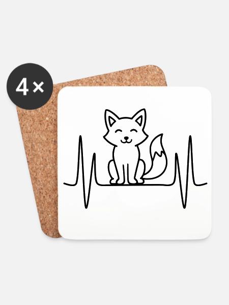 Fox heartbeat line motif - Coasters (set of 4) - white