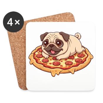 Cute Pug with Pizza Cartoon Pizza Lovers Italy - Coasters (set of 4) - white - Front