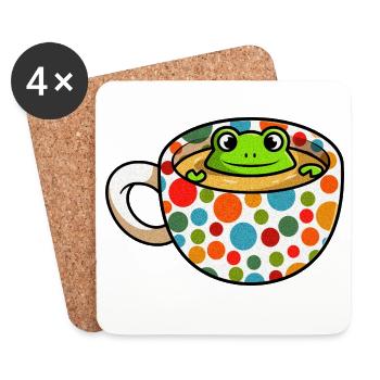 T-shirt Spotty Frog Cup – Tasse à café mignonne à pois - Dessous de verre (lot de 4) - blanc - Devant