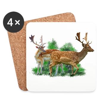 Cerfs dans le bruissement de la forêt - Dessous de verre (lot de 4) - blanc - Devant