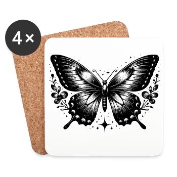 Papillon noir et blanc bohème - Dessous de verre (lot de 4) - blanc - Devant
