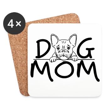 Dog Mom | Cute Bulldog Line Art Design - Coasters (set of 4) - white - Front