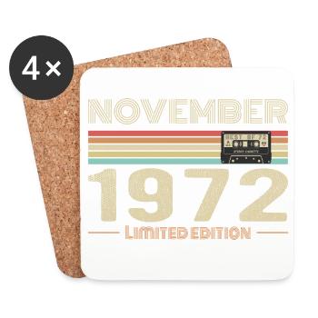 November 1972 Vintage Birthday Retro Tee - Dessous de verre (lot de 4) - blanc - Devant