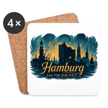 Hamburg Tor zur Welt Stadt Silhouette Geschenk - Untersetzer (4er-Set) - Weiß - Vorne