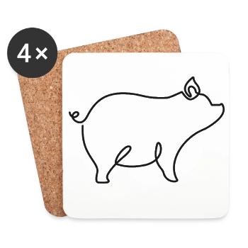 Dessin de cochon – symbole de bonheur et de nature - Dessous de verre (lot de 4) - blanc - Devant