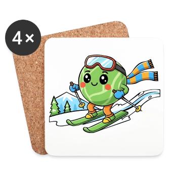 Skiende Wassermelone Kawaii Wintersport Spaß - Untersetzer (4er-Set) - Weiß - Vorne