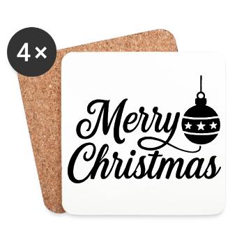 Merry Christmas mit Weihnachtskugel - Untersetzer (4er-Set) - Weiß - Vorne