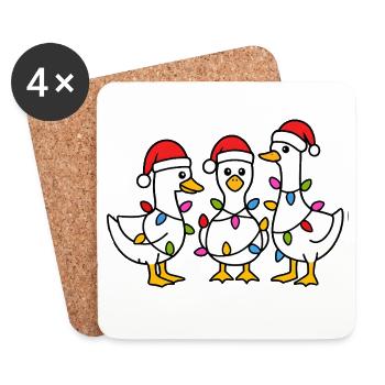 Three Festive Ducks in Santa Hats - Coasters (set of 4) - white - Front